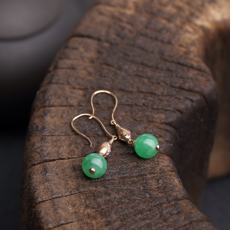 18k金镶糯种翡翠耳环-红掌柜