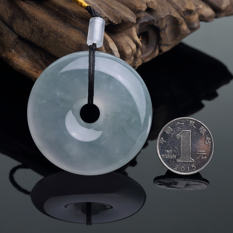 缅甸糯冰种浅绿翡翠平安扣吊坠-红掌柜