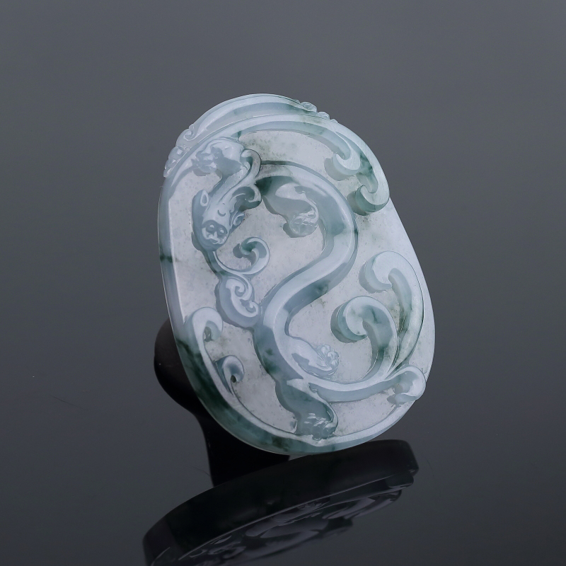 缅甸糯种飘花翡翠仿古龙吊坠-红掌柜