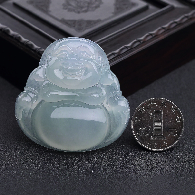 缅甸天然糯冰种浅绿翡翠佛吊坠-红掌柜