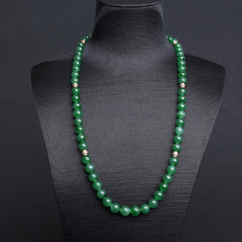 9mm糯冰种翠色翡翠项链-红掌柜