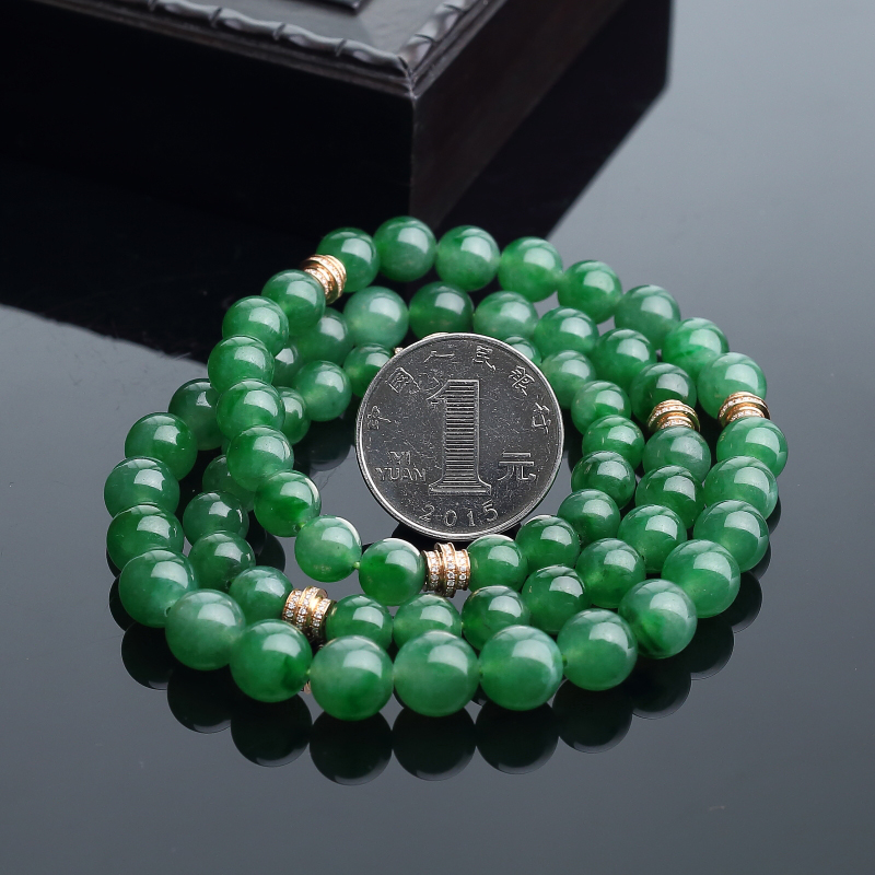 9mm糯冰种翠色翡翠项链-红掌柜