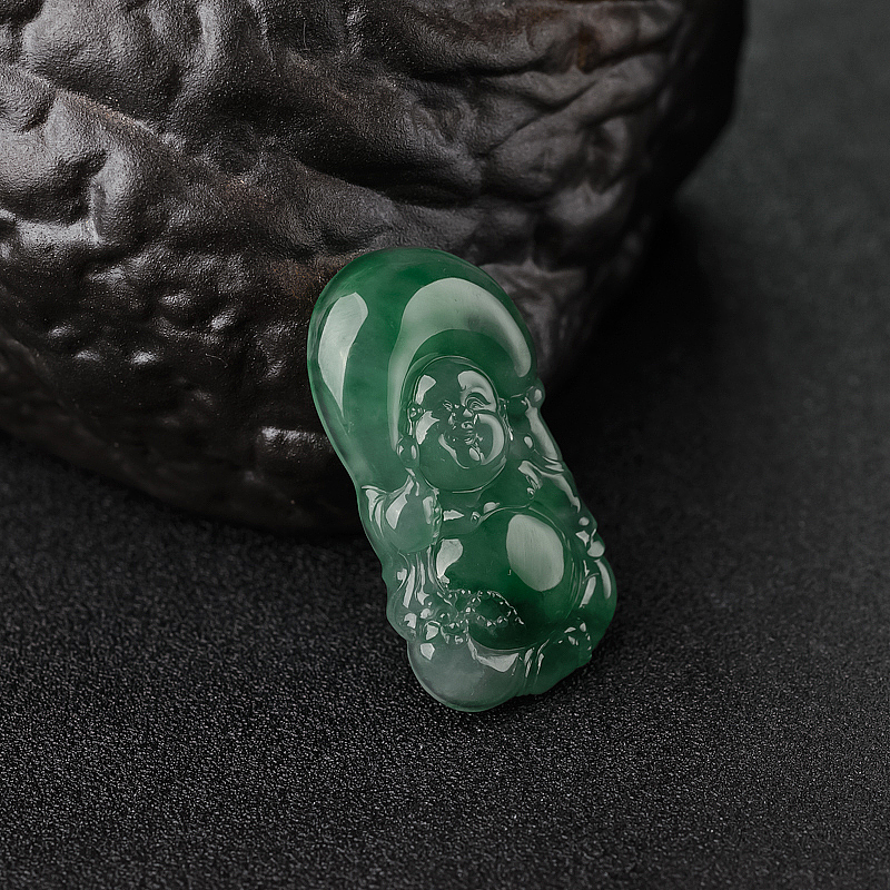 糯冰种翡翠弥勒佛吊坠-红掌柜