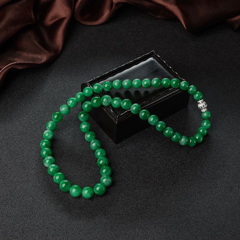 缅甸天然糯种翠色翡翠项链-红掌柜