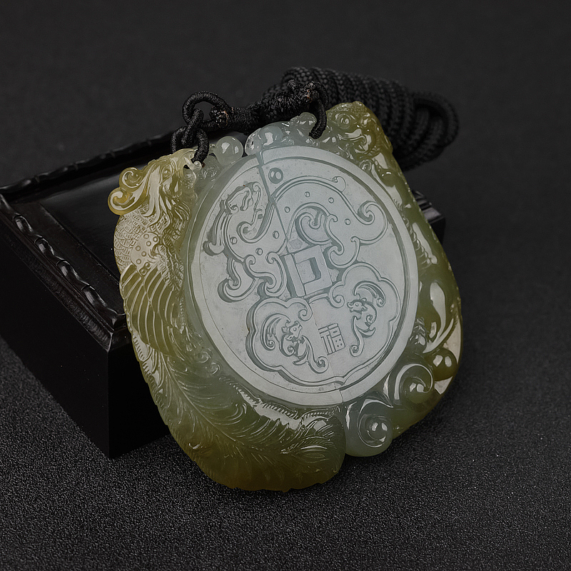 糯冰种翡翠龙凤呈祥吊坠-红掌柜
