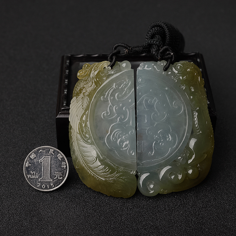 缅甸翡翠龙凤呈祥吊坠-红掌柜