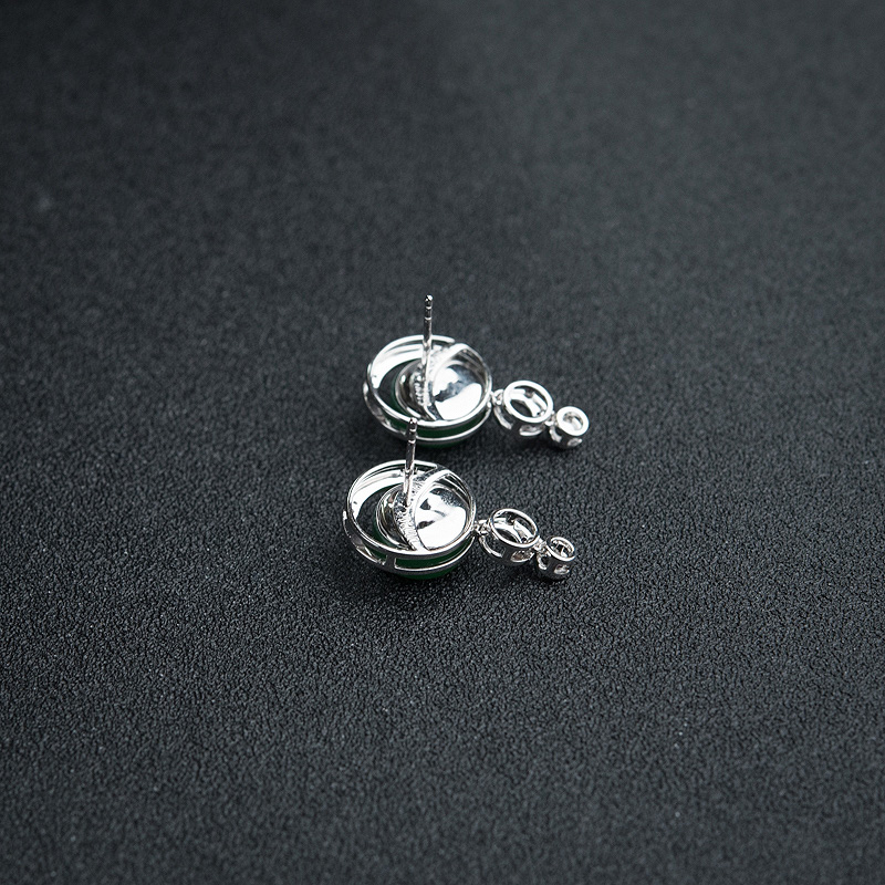 糯种翠色翡翠耳钉-红掌柜