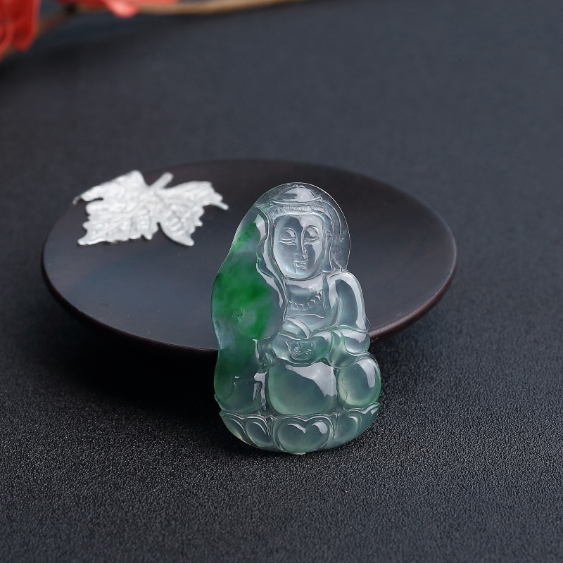 缅甸天然冰种飘绿翡翠观音吊坠 - 红掌柜