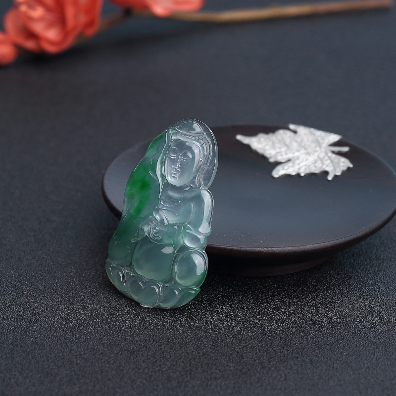 冰种飘绿翡翠观音吊坠 - 红掌柜