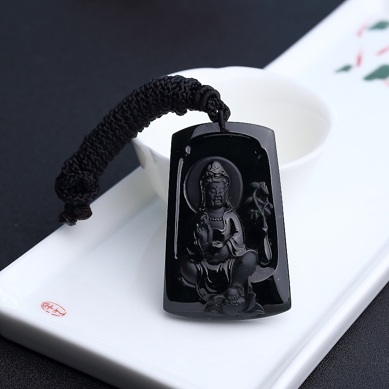 缅甸天然冰糯种墨翠观音吊坠 - 红掌柜