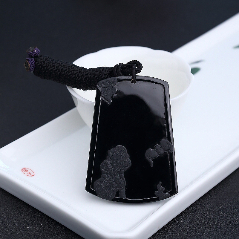 缅甸天然冰糯种墨翠吊坠 - 红掌柜