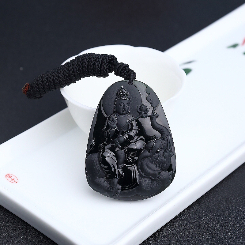 缅甸天然冰糯种墨翠普贤菩萨吊坠 - 红掌柜