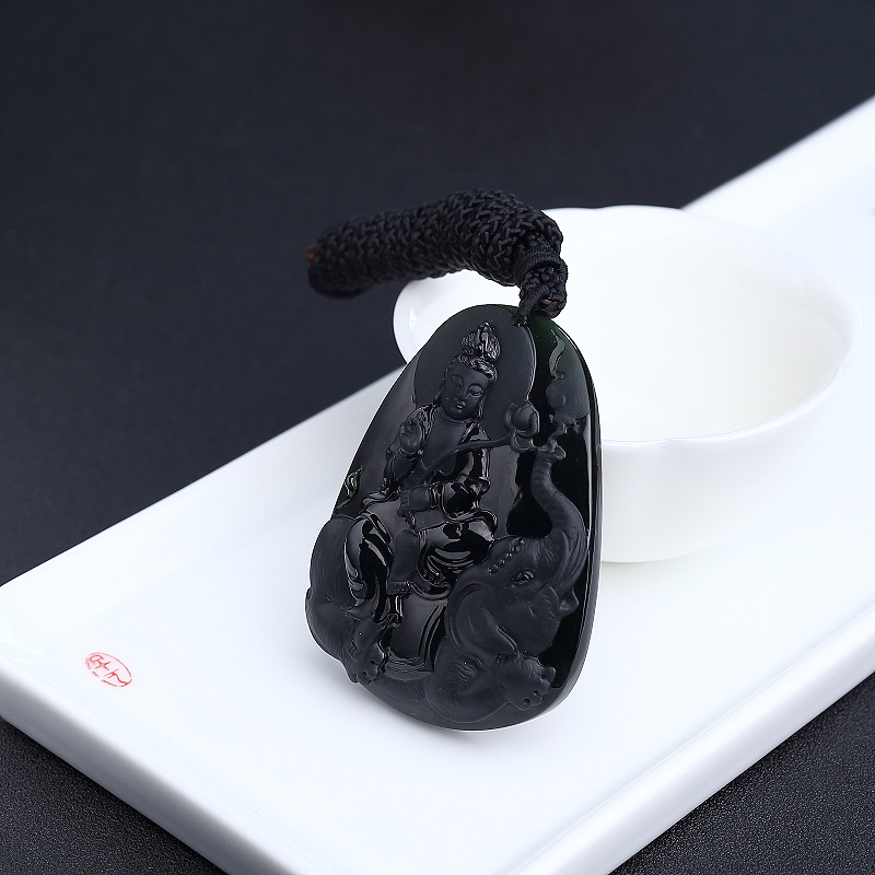 冰糯种墨翠普贤菩萨吊坠 - 红掌柜