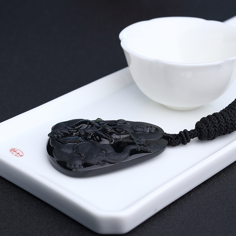 缅甸冰糯种墨翠普贤菩萨吊坠 - 红掌柜
