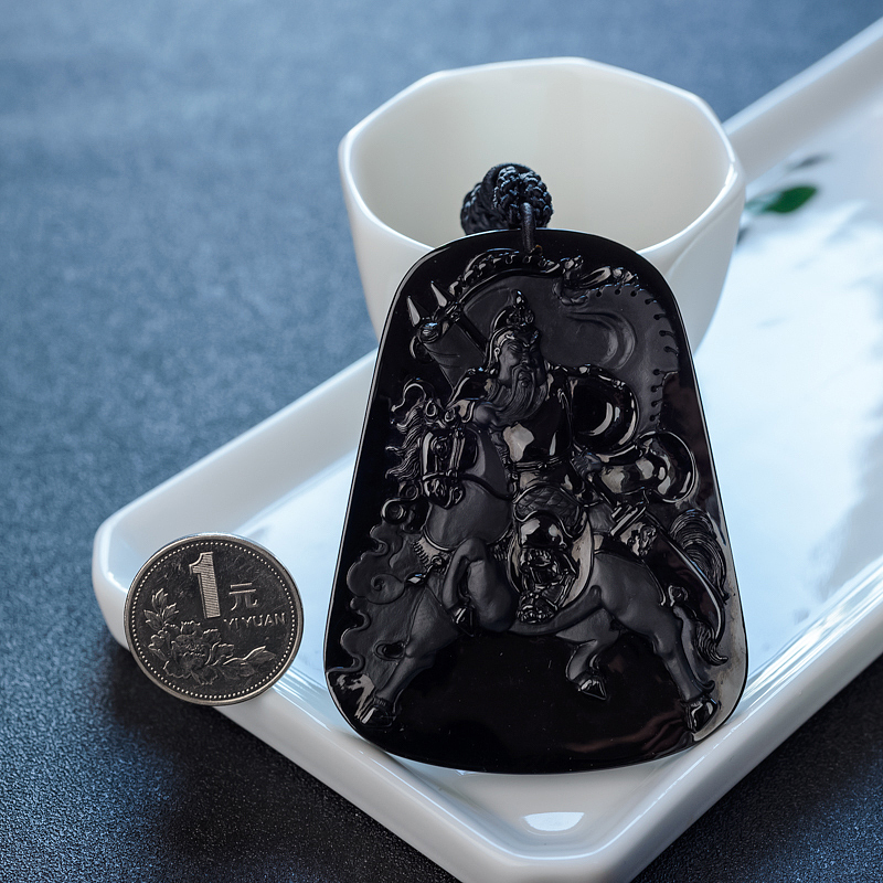 缅甸墨翠关公吊坠-红掌柜