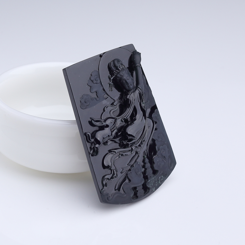 缅甸糯种墨翠嫦娥奔月吊坠-红掌柜