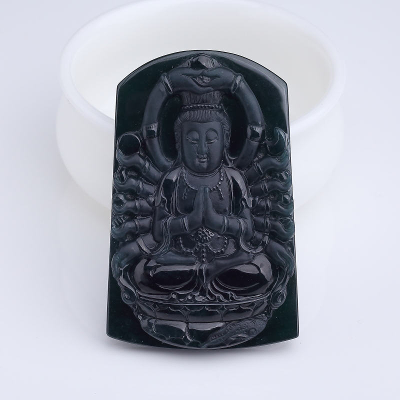 缅甸天然糯种墨翠千手观音吊坠-红掌柜