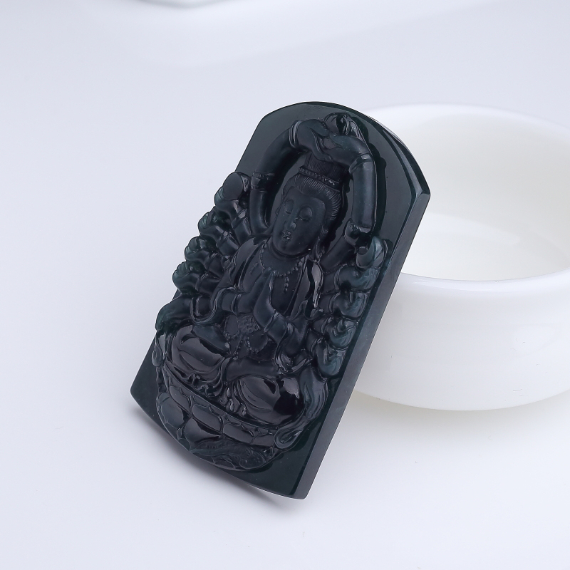 天然糯种墨翠千手观音吊坠-红掌柜
