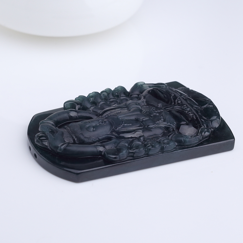 缅甸天然糯种墨翠吊坠-红掌柜