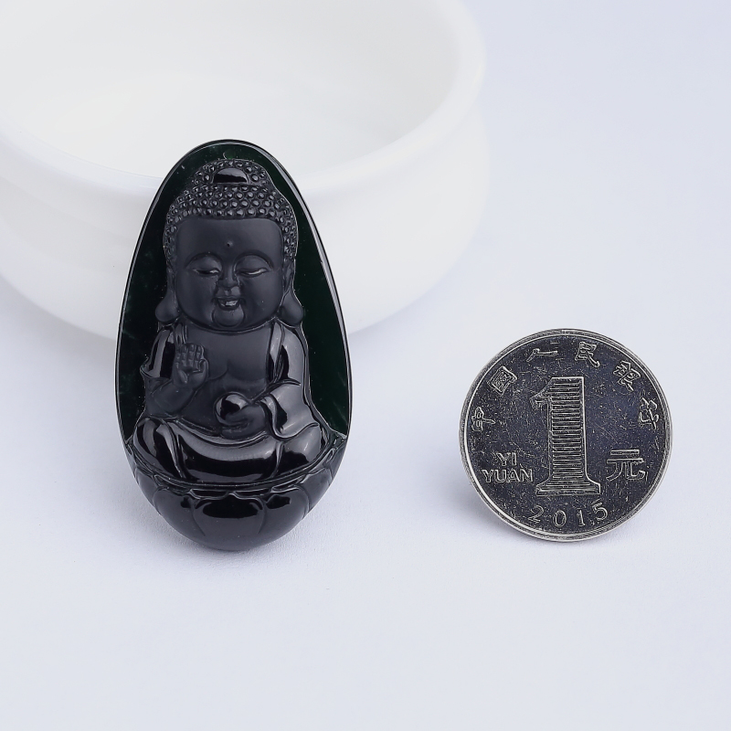 糯冰种墨翠宝宝佛吊坠-红掌柜