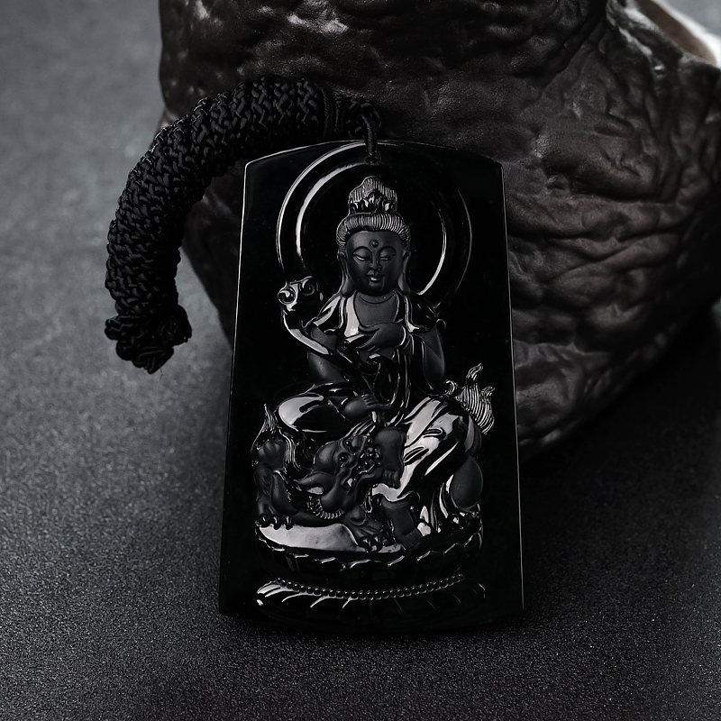 糯冰种墨翠文殊菩萨吊坠-红掌柜