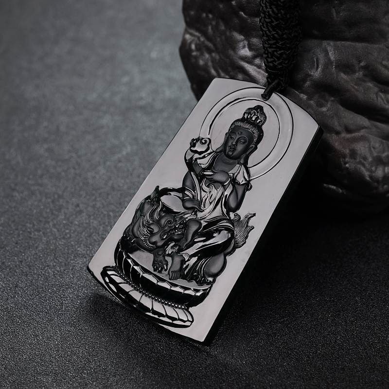 墨翠文殊菩萨吊坠-红掌柜