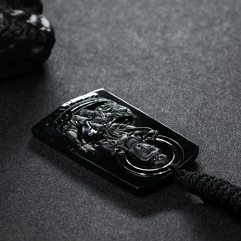 天然墨翠文殊菩萨吊坠-红掌柜