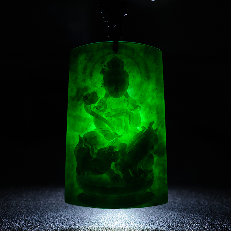 缅甸墨翠文殊菩萨吊坠-红掌柜