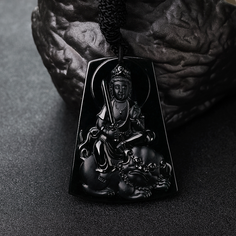 糯种墨翠文殊菩萨吊坠-红掌柜