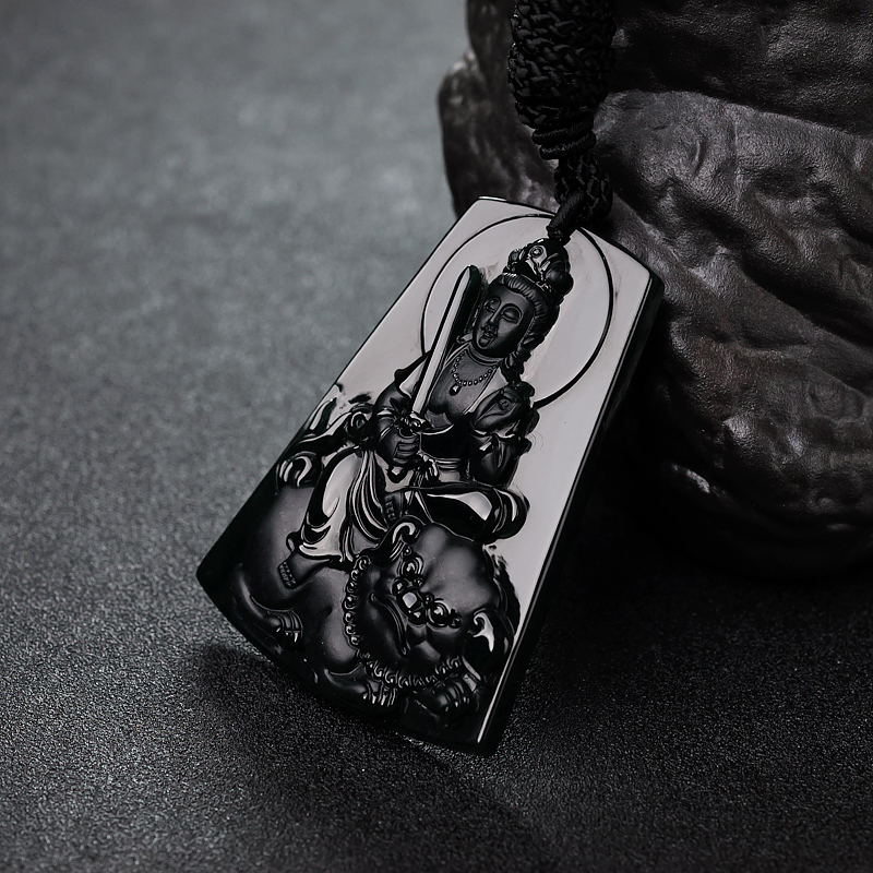 墨翠文殊菩萨吊坠-红掌柜