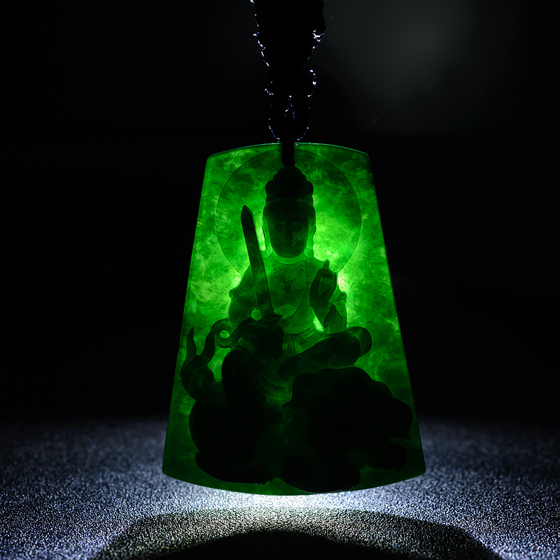 天然墨翠文殊菩萨吊坠-红掌柜