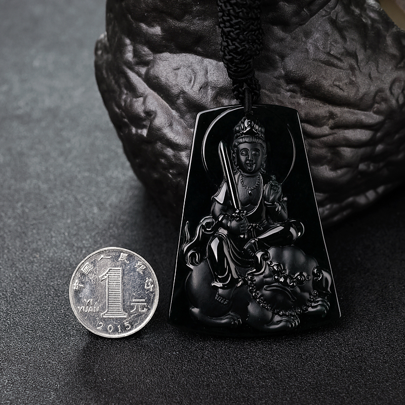 缅甸墨翠文殊菩萨吊坠-红掌柜