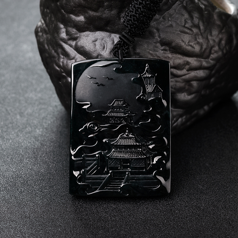 糯冰种墨翠琼楼玉宇吊坠-红掌柜