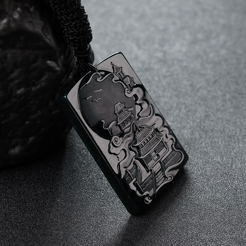 糯冰种墨翠吊坠-红掌柜