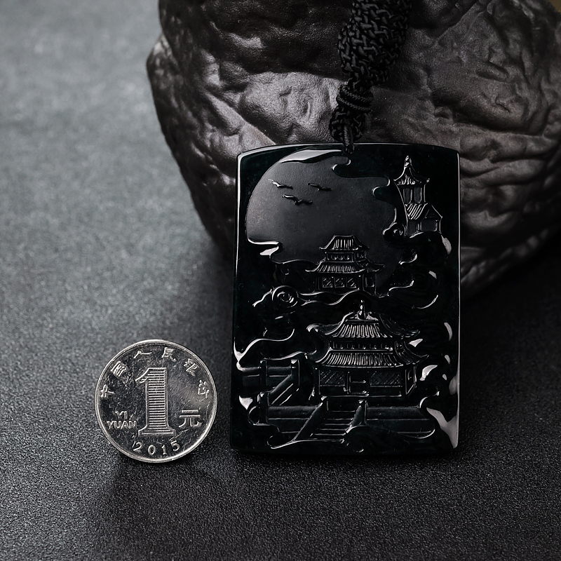 缅甸墨翠琼楼玉宇吊坠-红掌柜