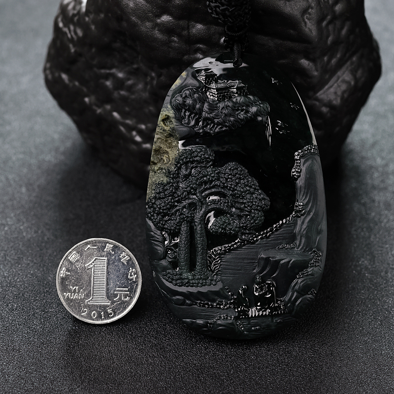 缅甸墨翠山水意境吊坠-红掌柜