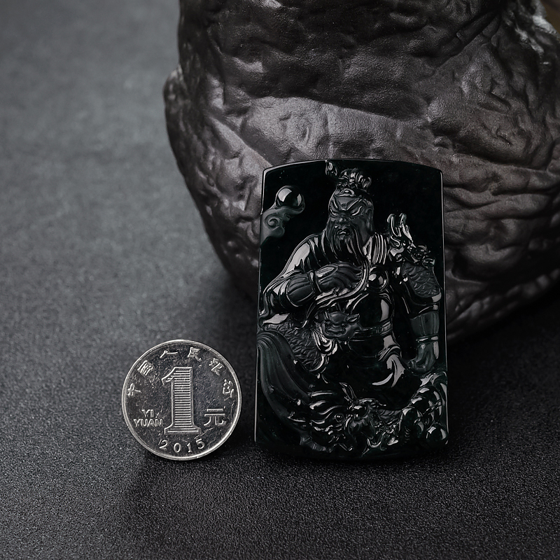 缅甸墨翠关公吊坠-红掌柜