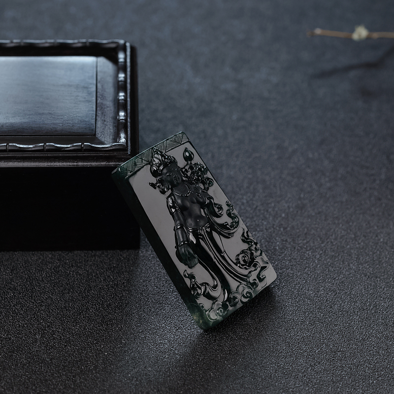 糯冰种墨翠吊坠-红掌柜