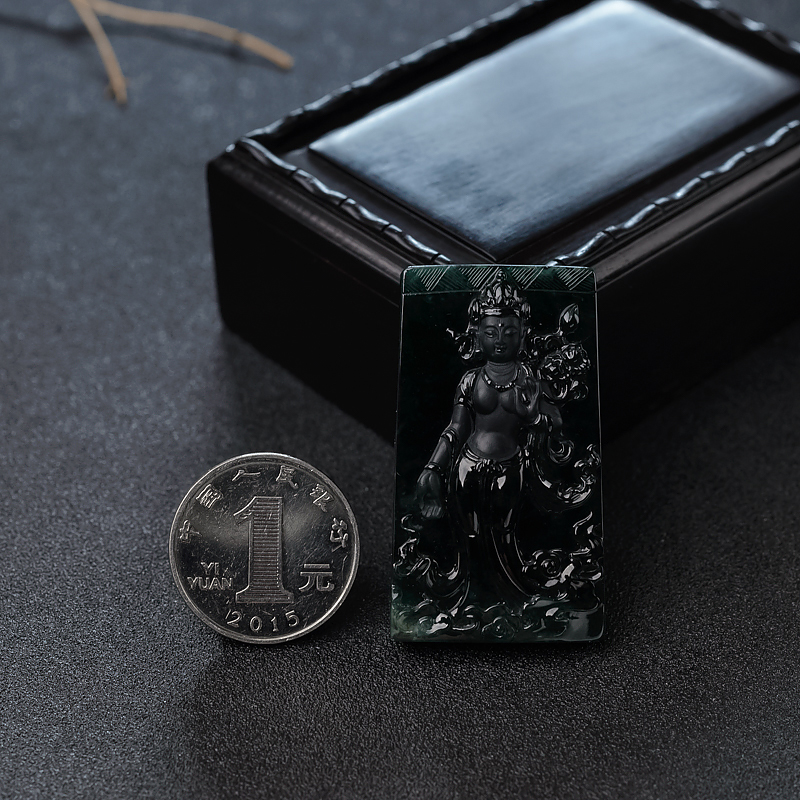 缅甸墨翠度母吊坠-红掌柜