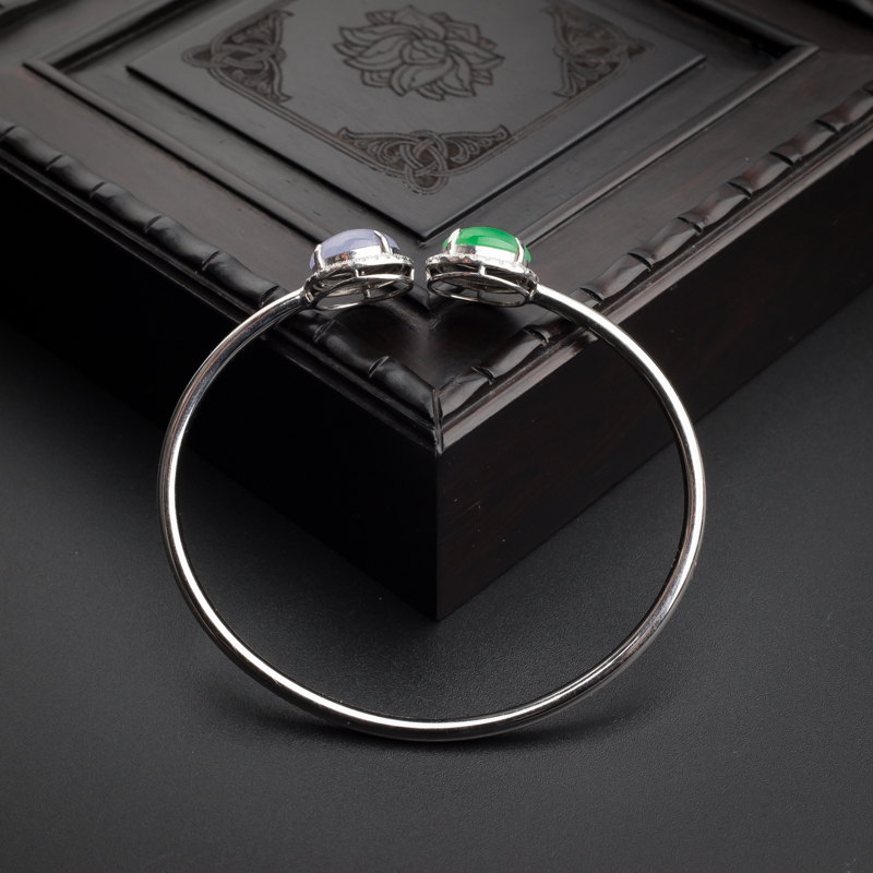 缅甸A货天然18K镶冰糯种春带彩翡翠手镯 - 红掌柜