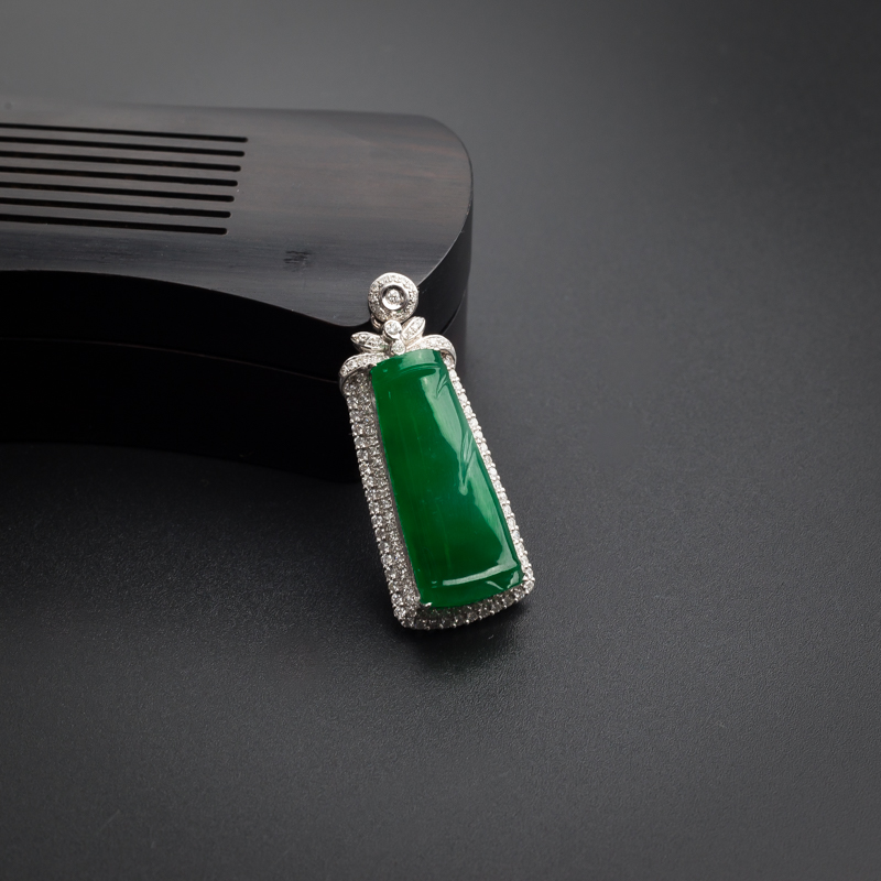 A货天然18K金镶冰糯种浓绿翡翠吊坠 - 红掌柜