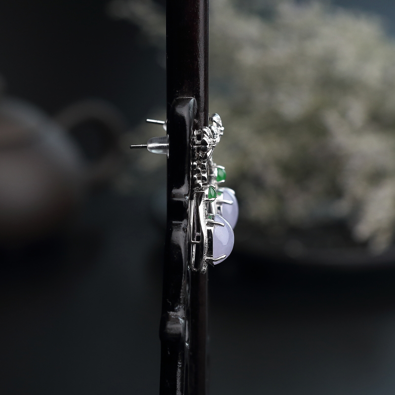 18K金镶缅甸紫罗兰翡翠耳坠-红掌柜