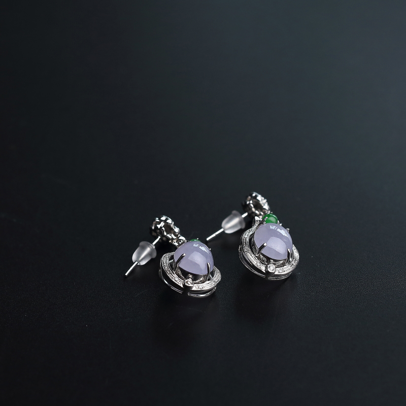 18K金镶缅甸冰糯种翡翠耳坠-红掌柜