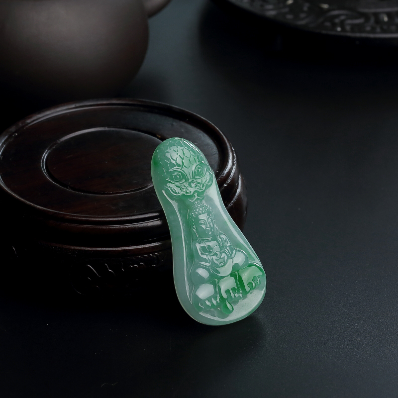 天然糯种飘绿翡翠佛吊坠-红掌柜