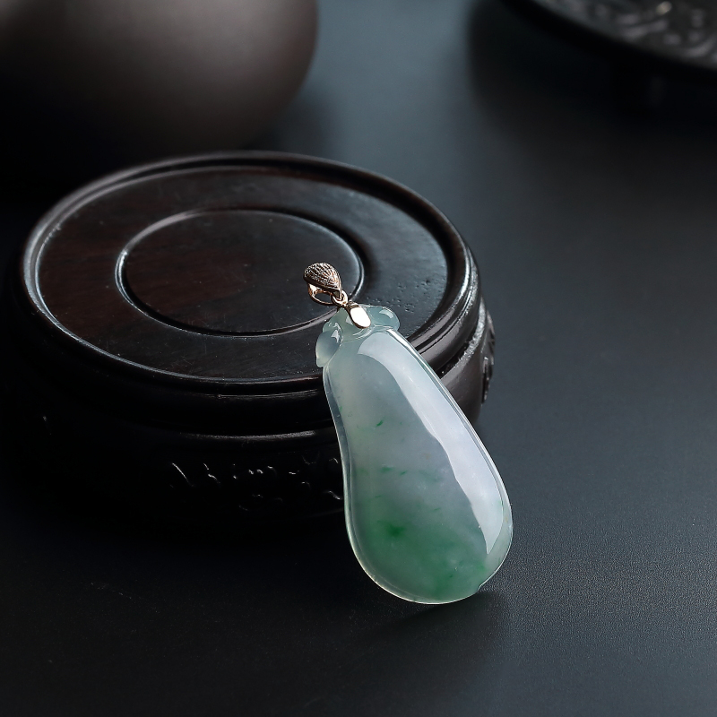 缅甸糯种春带彩翡翠福瓜吊坠-红掌柜