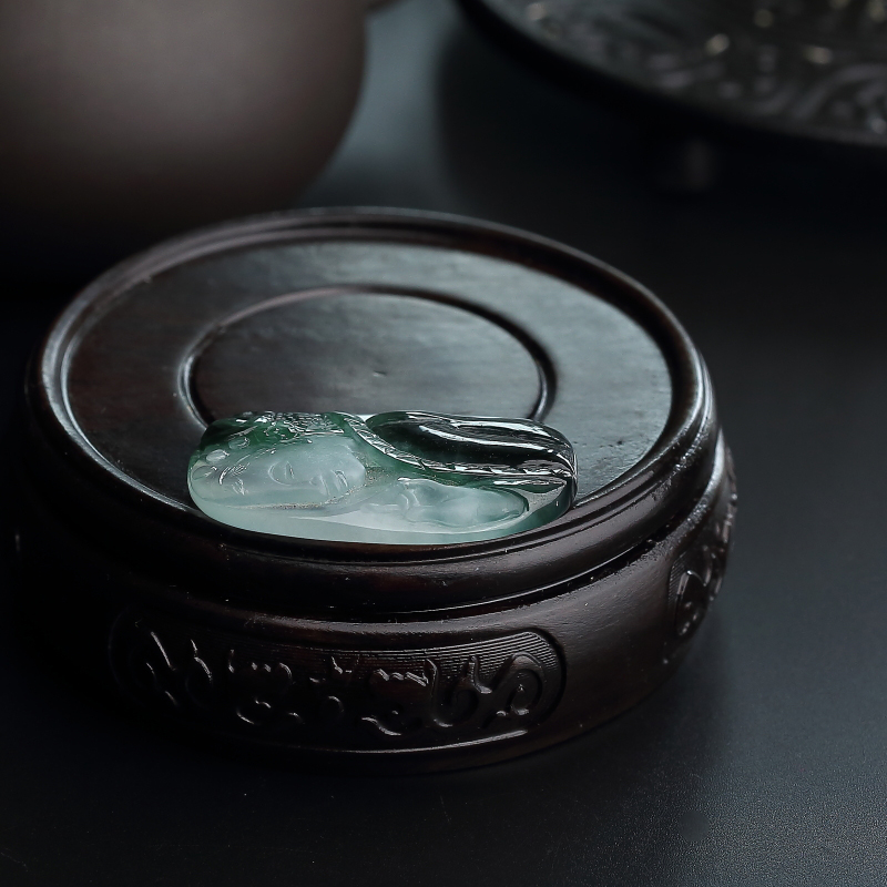 缅甸天然冰糯种飘浓绿翡翠吊坠-红掌柜