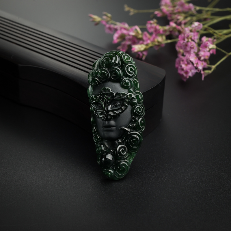 缅甸天然糯种墨翠公爵吊坠-红掌柜