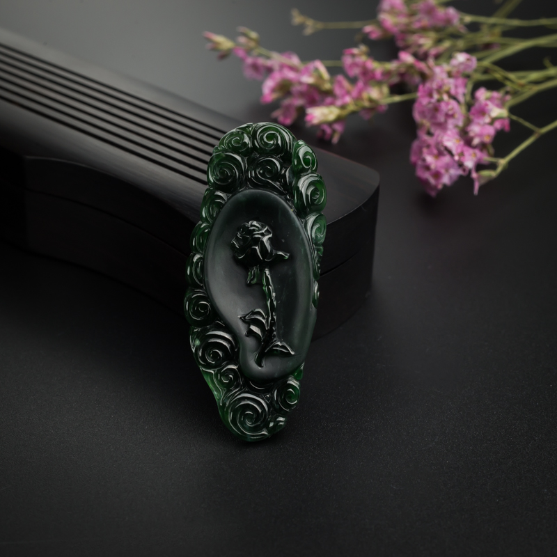 缅甸天然墨翠公爵吊坠-红掌柜