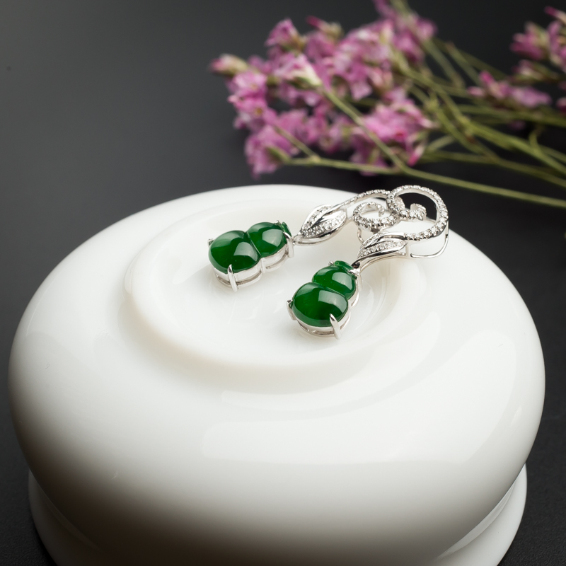 18K金镶冰糯种满绿翡翠葫芦吊坠-红掌柜