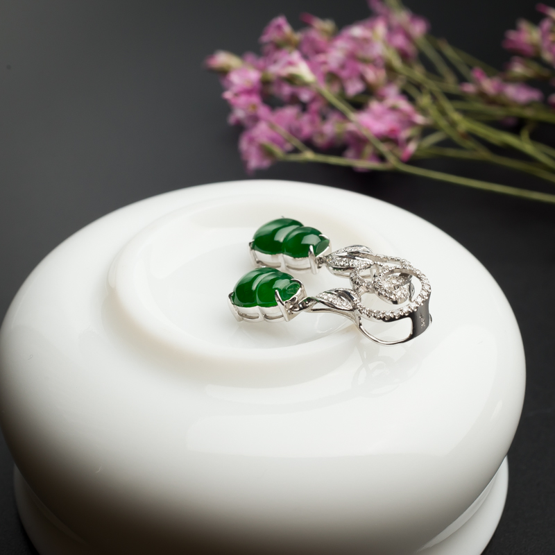 18K金镶缅甸冰糯种翡翠葫芦吊坠-红掌柜